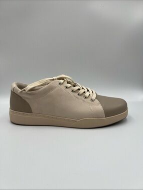 ABEO Encore lace sneaker shoe tan cream leather tie comfort footbed women 8.5